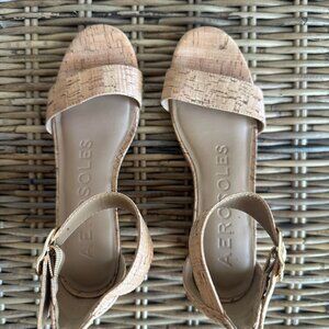 (Size 6) Aerosoles Tan Cork Ankle Strap Sandals
